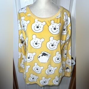Disney Pooh Bear Sleep Top Pajama Top Fleece Sleepwear Winnie the Pooh Yellow M